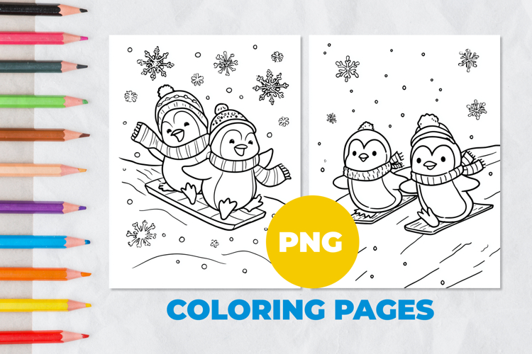 Penguins on a snowy hill Coloring Pages | Coloring book