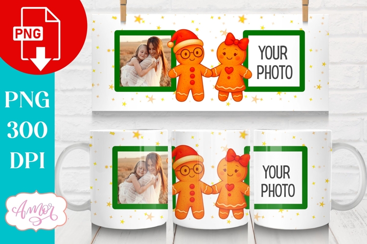 Christmas photo mug wrap PNG, Christmas gingerbread man png
