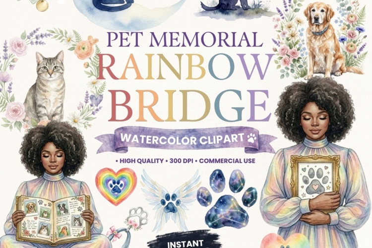 Pet Memorial Rainbow Bridge Clipart Bundle | 70 PNG Files