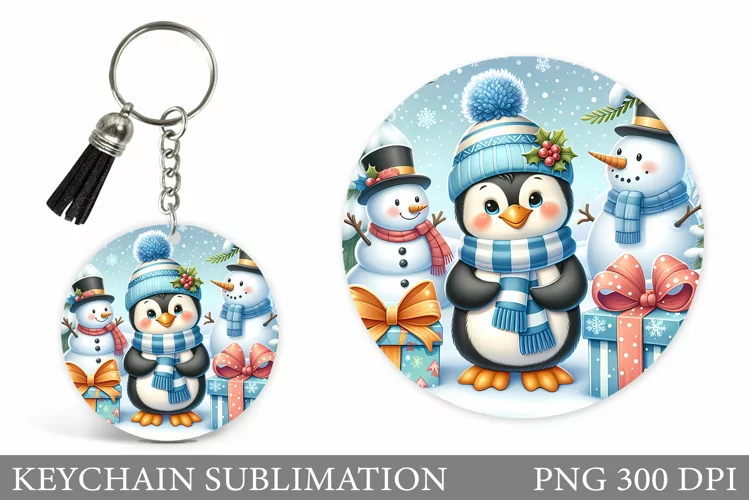 Christmas Penguin Keychain. Christmas Keychain Design