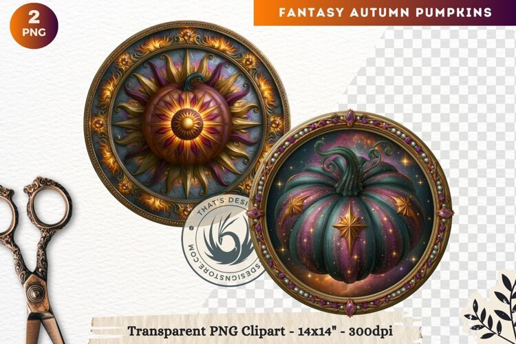 Fantasy Autumn Pumpkins Dark Gothic Clipart sublimation example image 1