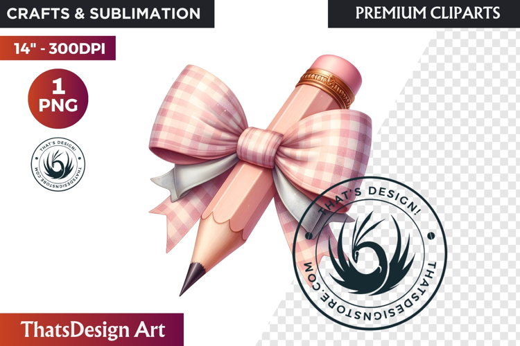 Pastel Coquette Pencil bow Clipart Girly School Supplies