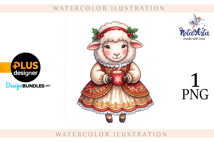 Christmas Sheep in Watercolor Style