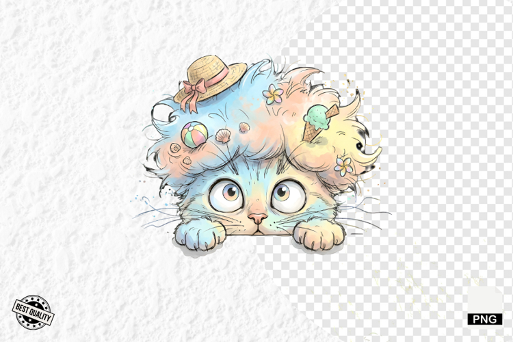 Summer Cat Peeking Clipart
