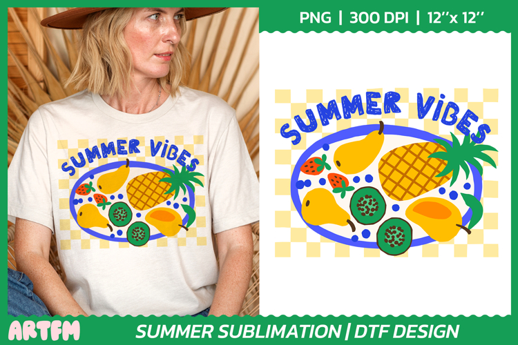 Summer Vibes Sublimation | Tropical Exotic Fruits DTF Print