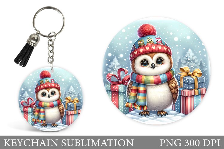 Christmas Owl Keychain. Christmas Keychain Sublimation example image 1