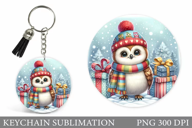 Christmas Owl Keychain. Christmas Keychain Sublimation