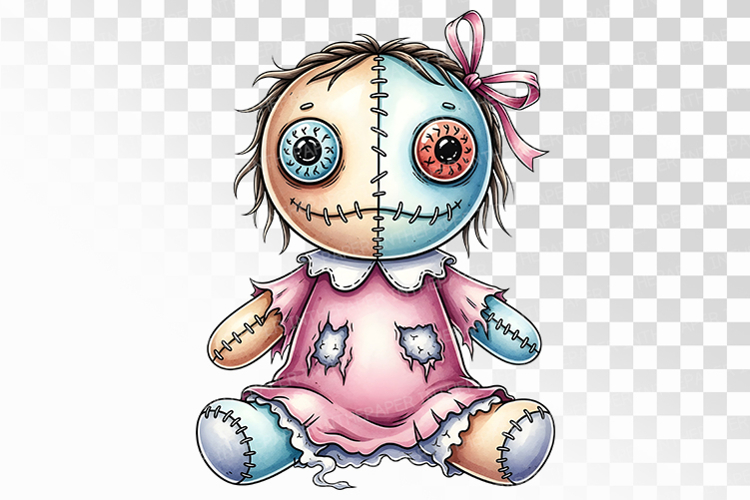 Girl Doll Pigtails Stitched Halloween Voodoo PNG