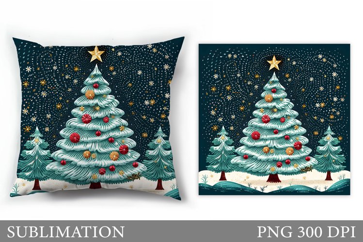 Christmas Tree Pillow Design. Christmas Pillow Sublimation example image 1