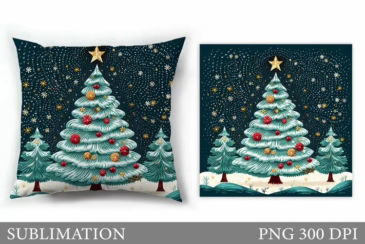 Christmas Tree Pillow Design. Christmas Pillow Sublimation