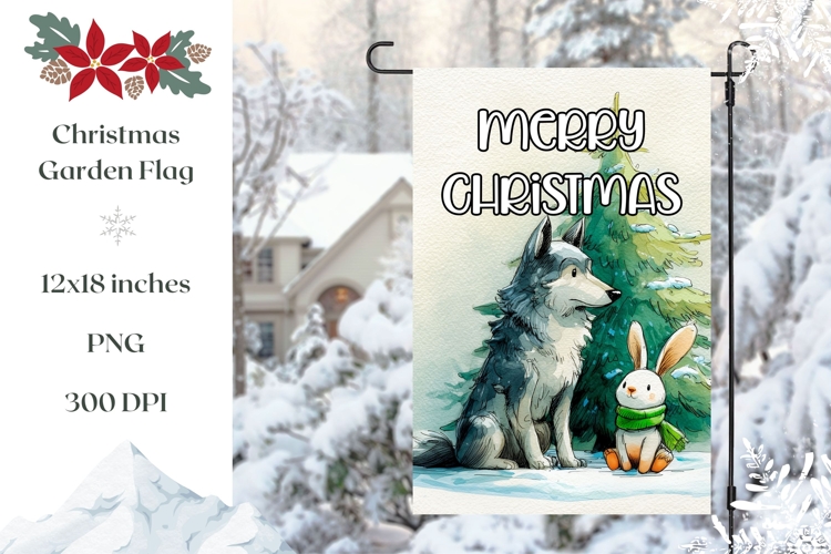 Merry Christmas Garden Flag, Winter Wolf PNG