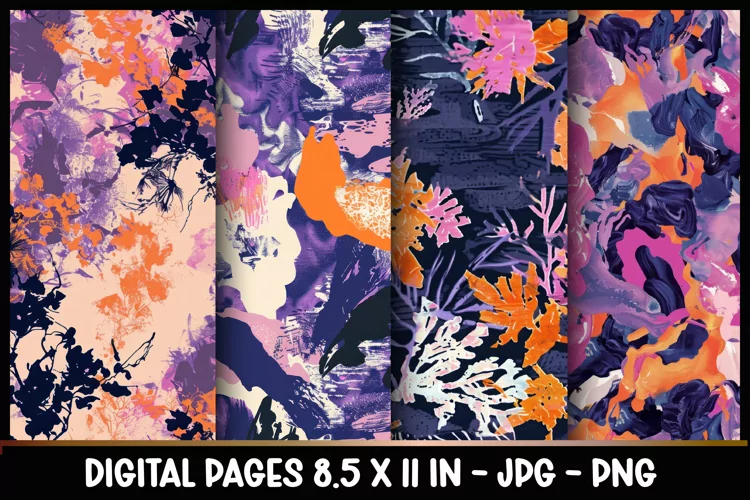 4 Abstract Flowers Digital Papers I Junk Journal 8.5x11