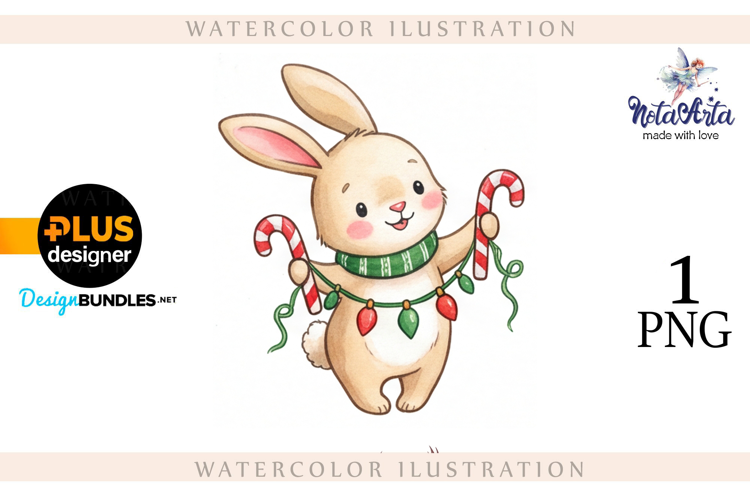 Christmas Bunny in Watercolor Style