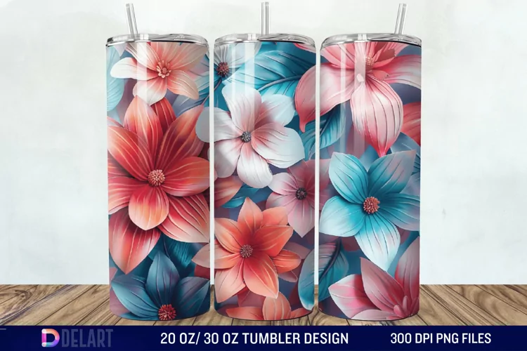 3D Painted Flower Tumbler Wrap