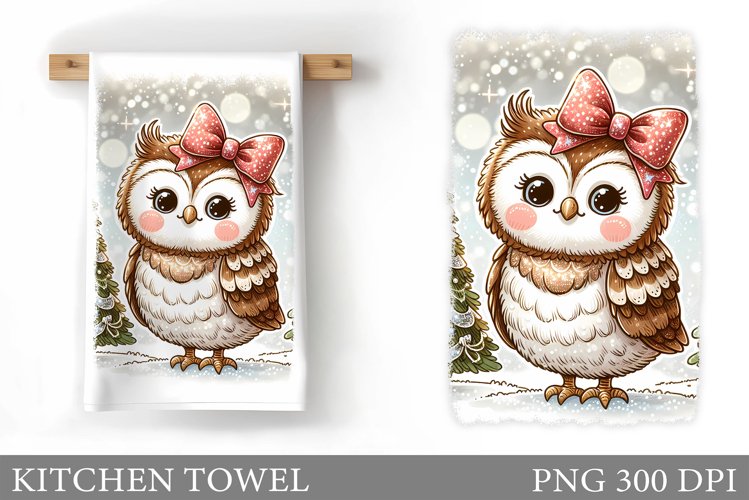 Cute Owl Kitchen Towel. Christmas Owl Kitchen Towel Design example image 1