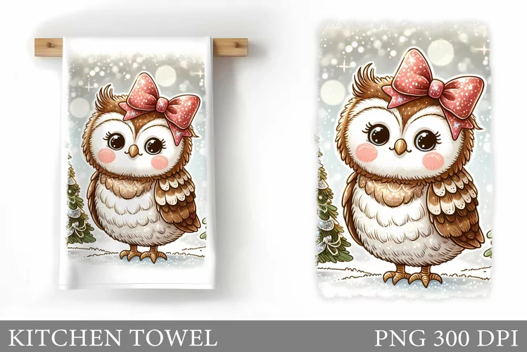 Cute Owl Kitchen Towel. Christmas Owl Kitchen Towel Design