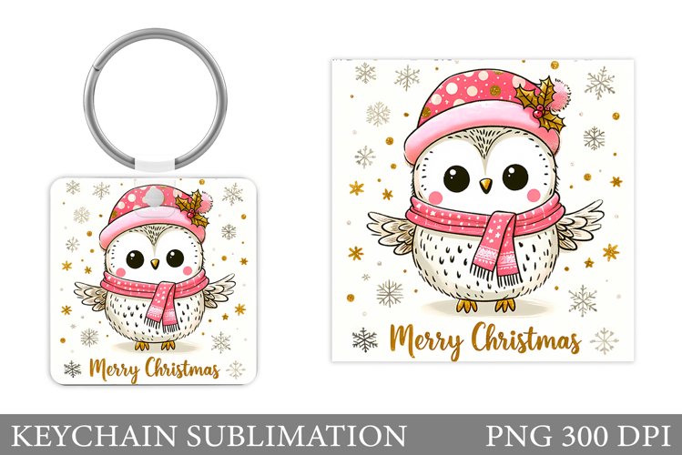 Cute Owl Keychain Design. Christmas Keychain Sublimation example image 1