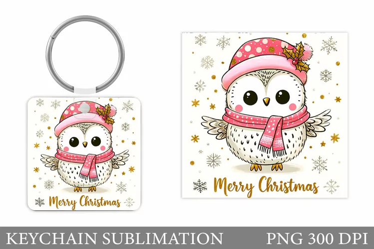 Cute Owl Keychain Design. Christmas Keychain Sublimation
