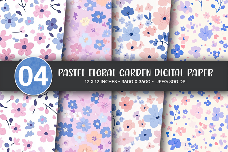 Pastel Floral Garden Digital Paper example image 1