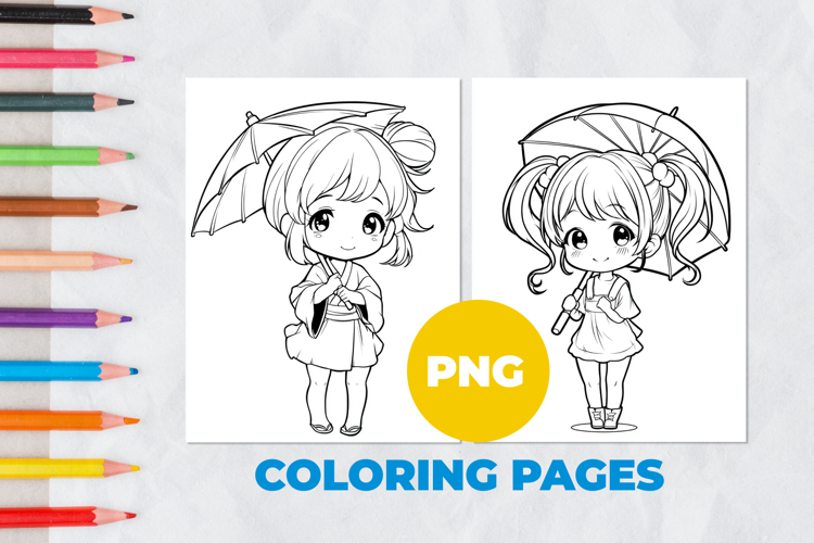 Cute girl under an umbrella Coloring Pages | Coloring book