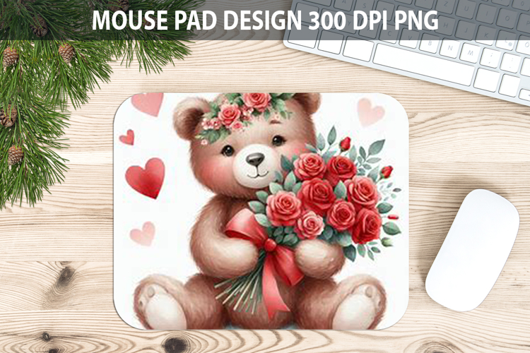 Watercolor Bear Mouse Pad Sublimation - Valentines Png