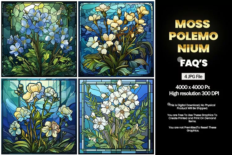 Stained Glass Moss Polemonium Square Coaster - 04 Variations