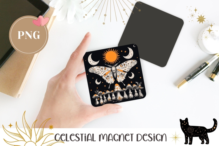 Mushrooms Magnet Design, Celestial Moth Magnet Sublimation