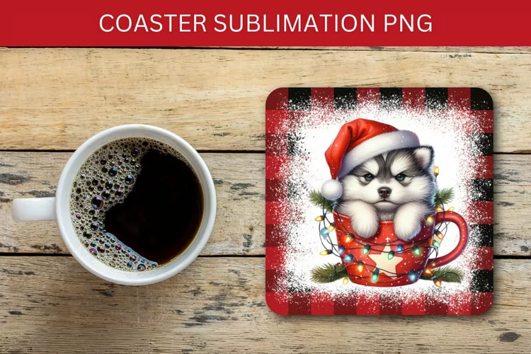 square coaster - puppy in the mug