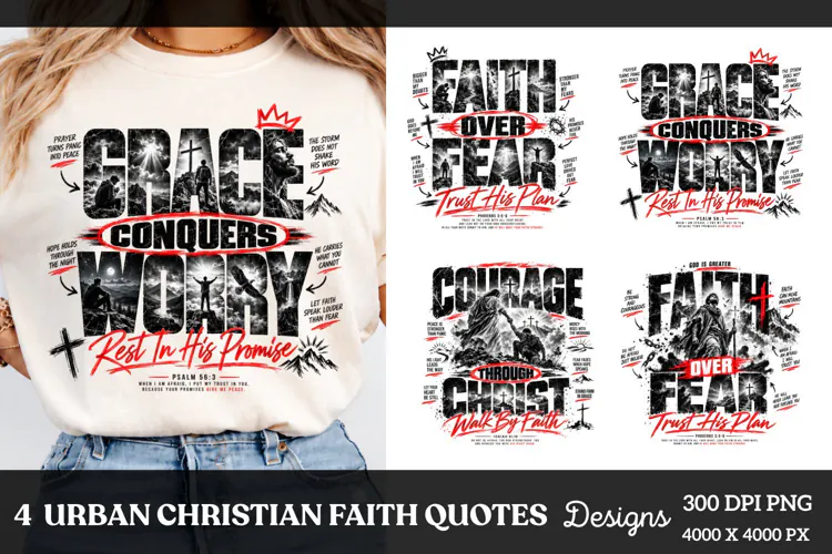 4 Urban Christian Faith Shirt PNG Designs, 4 Christian Grace