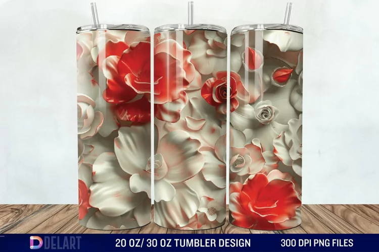 3D Flower Seamless Roses Tumbler Wrap