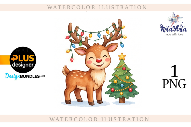 Christmas deer watercolor illustration