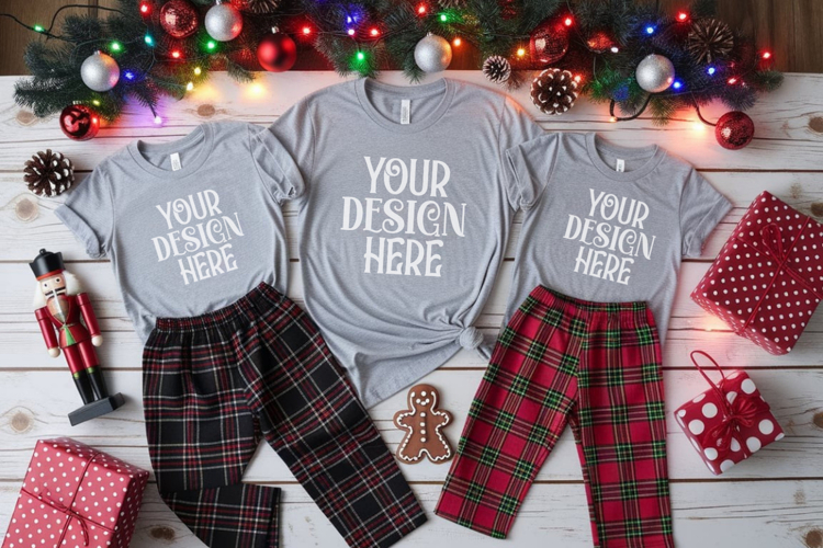 Christmas Family Matching Group Flat Lay T-Shirt Mockups