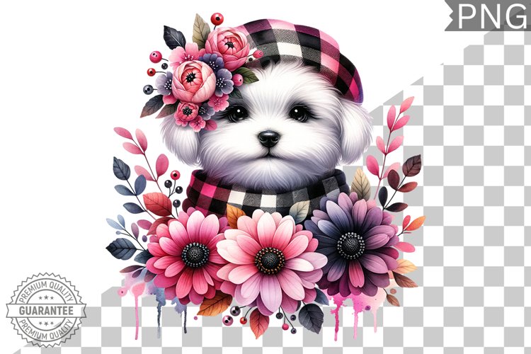 Dog With Flowers Sublimation - Clipart PNG Design
