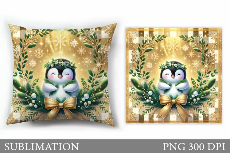 Christmas Penguin Pillow. Christmas Pillow Sublimation