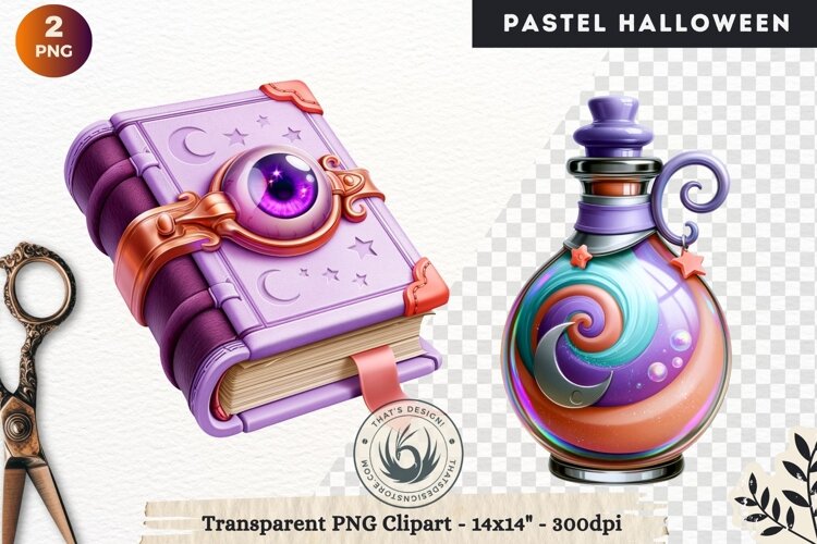 Cute Halloween Pastel characters Clipart sublimation example image 1