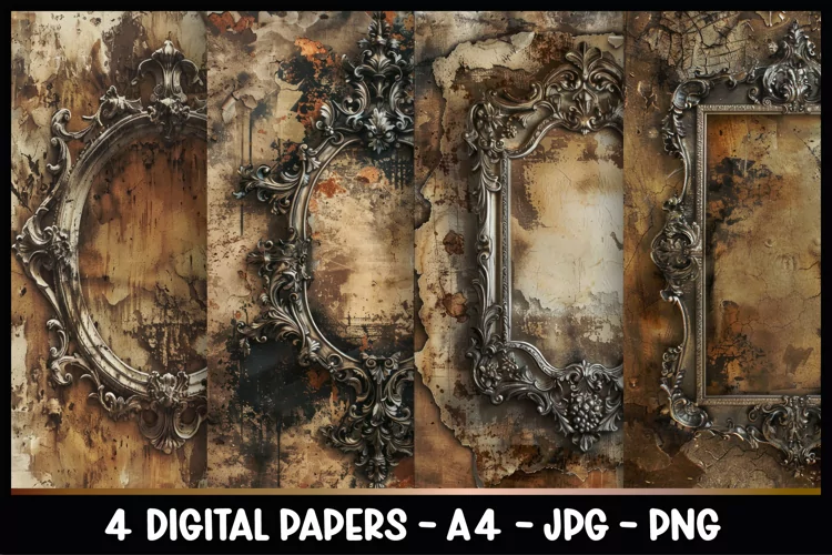 4 Vintage Frames Digital Papers I Junk Journal Page