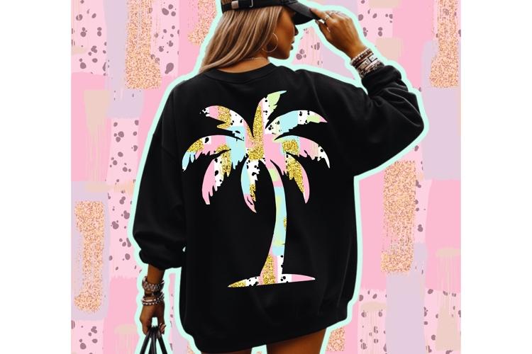 Trendy Pastel Palm Tree PNG | Faux Gold Glitter Tropical