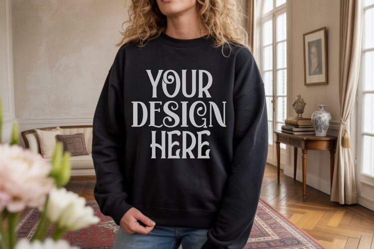 Black Gildan 18000 Sweatshirt Model Mockups, Sweatshirts