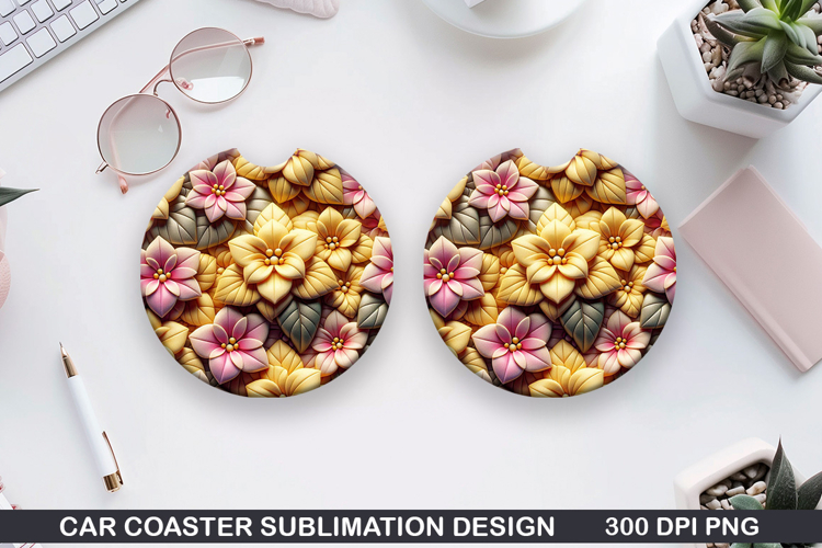 Flowers Car Coaster Sublimation| Summer Flowers Coaster PNG
