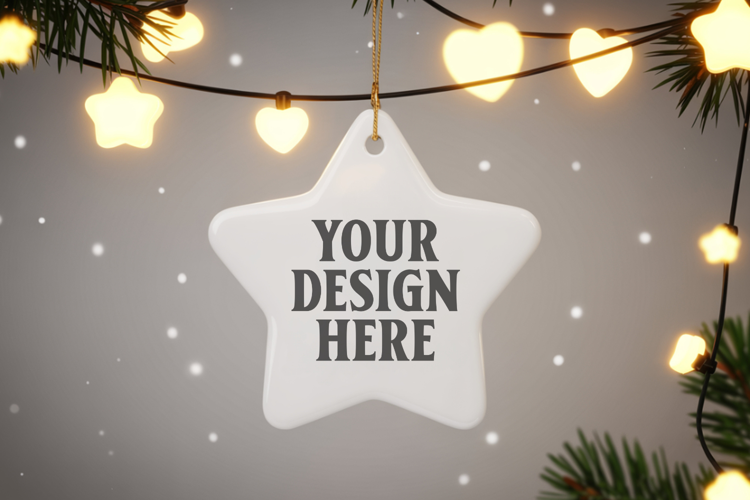 Christmas Star Ceramic Ornament Mockup | Holiday Star
