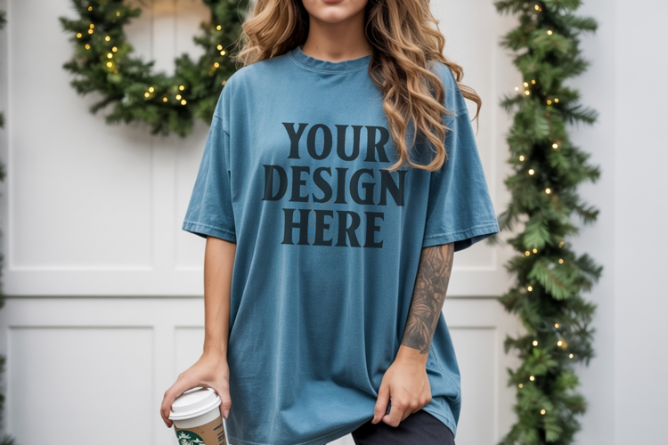 Christmas Comfort Colors 1717 Blue Spruce TShirt Mockup, CC
