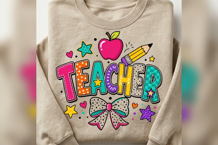 Colorful Teacher PNG, Back to School Teacher Design, Apple example image 1