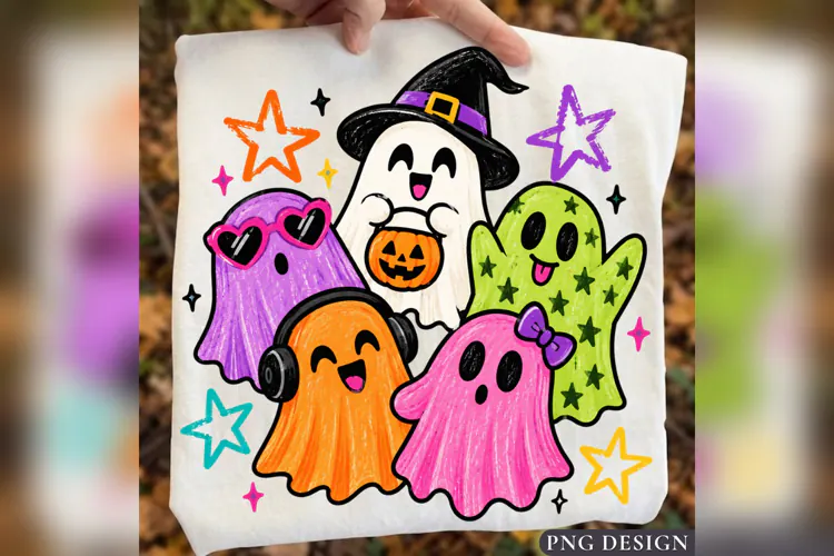 Cute Halloween Ghost PNG, Colorful Witch Ghost Pumpkin Desig