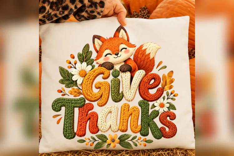 Give Thanks Fox PNG, Cute Fall Fox Thanksgiving Design