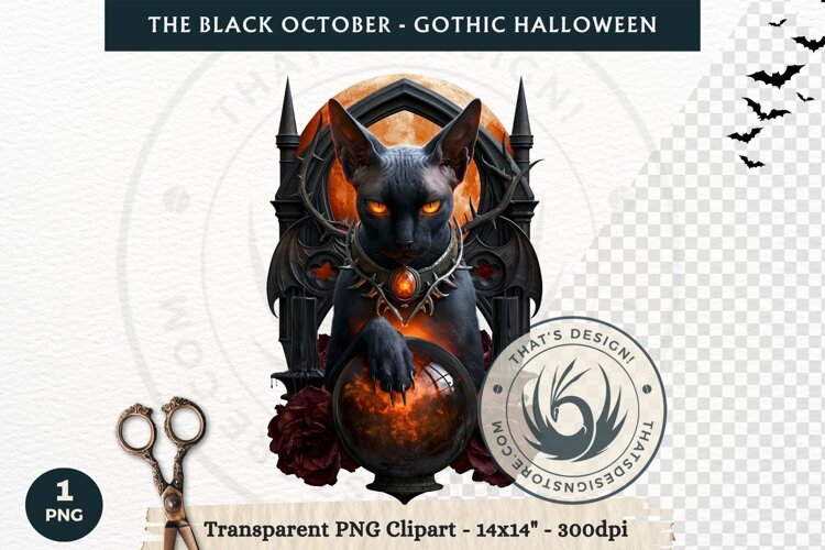 The Black October Gothic Halloween Clipart, Horror character example image 1