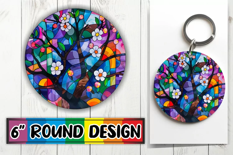 Vibrant Stained Glass Tree Round Design