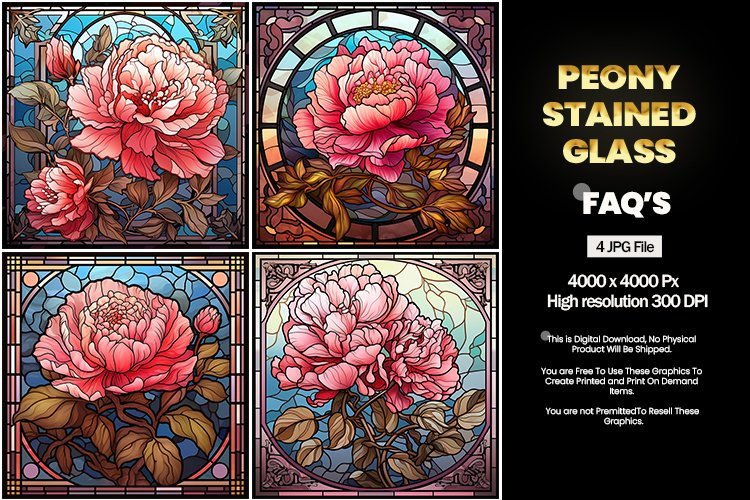 Stained Glass Peony Square Coaster - 04 Variations example image 1