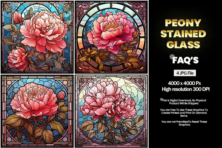 Stained Glass Peony Square Coaster - 04 Variations