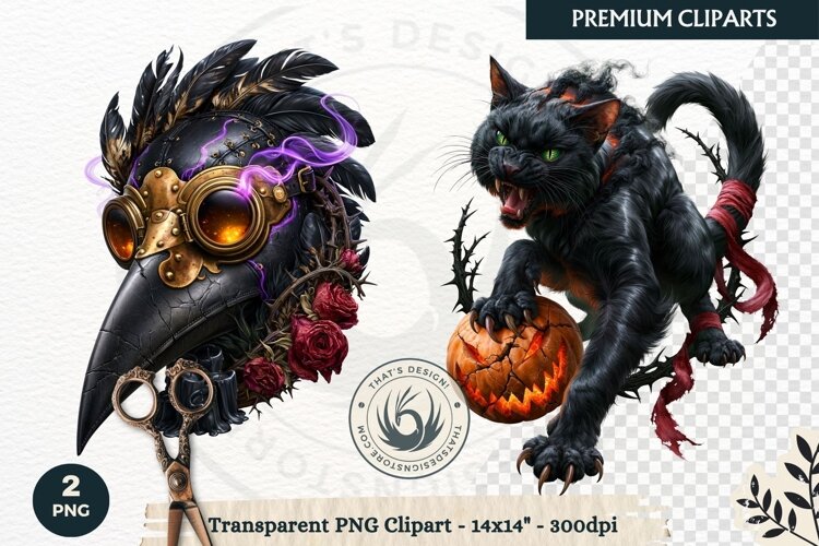 Gothic Dark Fantasy Halloween Nightmare Horror Clipart PNG example image 1