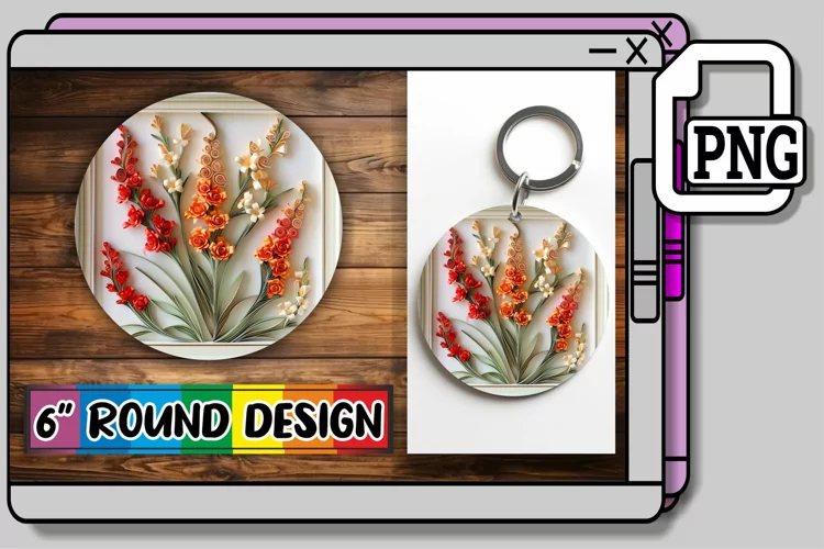 Spring 3D Flowers Keychain Circle Design Sublimation Art